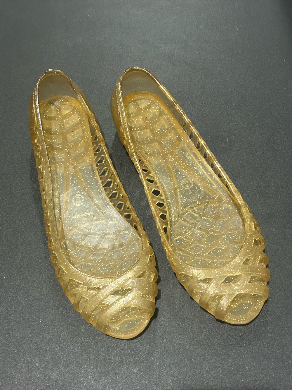 Gold Glitter Jelly Flats for Women - Sparkle Slip-On Loafers